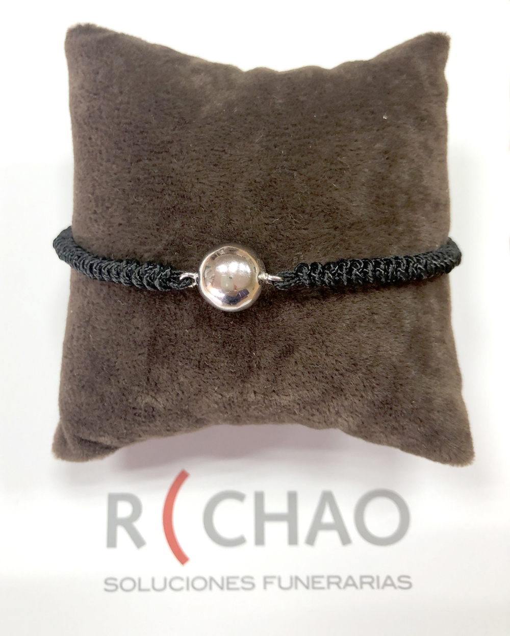 PULSERA CHEMILLA NEGRO GRANDE + JOYA PLATA